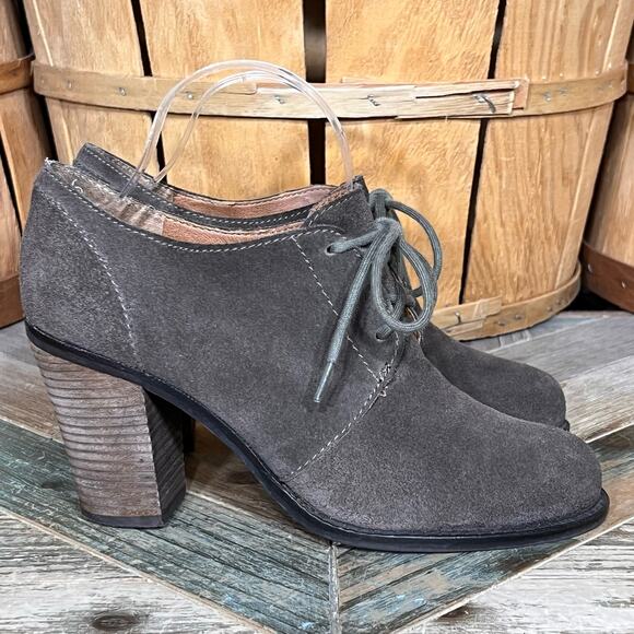 Lucky Brand Mystique Olive Green Suede Lace-Up Oxford Ankle Booties Women Size 8 - Picture 1 of 11